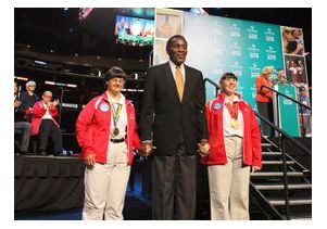 Rafer Johnson Special Olympics podium