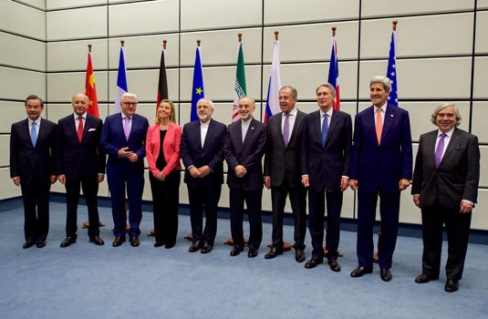 Officials representing eight nations signing the Iran nuclear deal