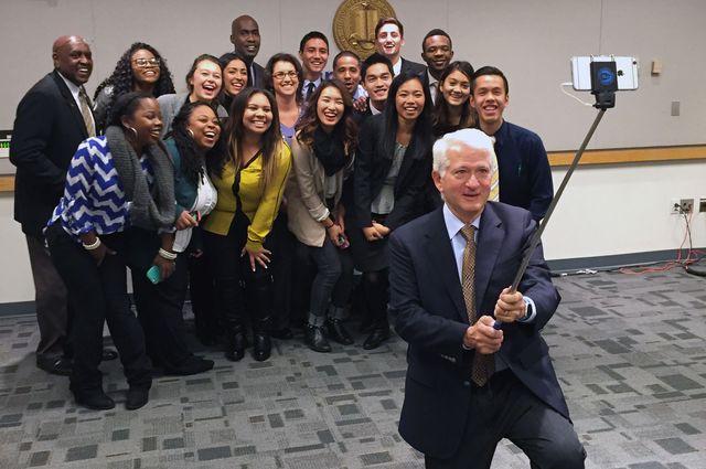 UCLA Chancellor Gene Block takes a selfie with delegates to Washington, D.C.