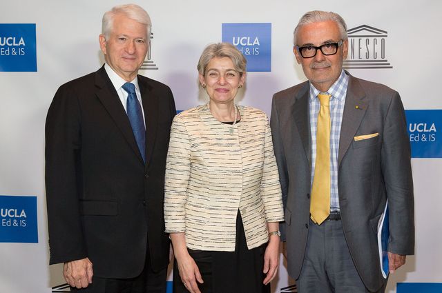 Gene Block, Irina Bokova, Marcelo Suárez-Orozco 