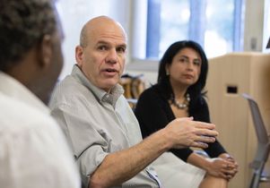 David Simon with students and Ananya Roy