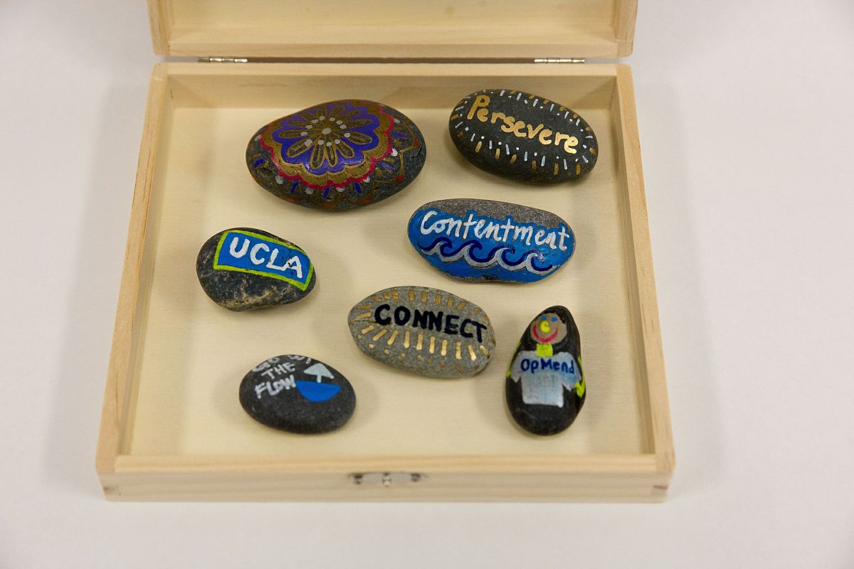 Rocks decorated by attendees at the ribbon-cutting ceremony