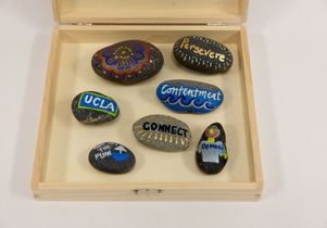 Rocks decorated by attendees at the ribbon-cutting ceremony