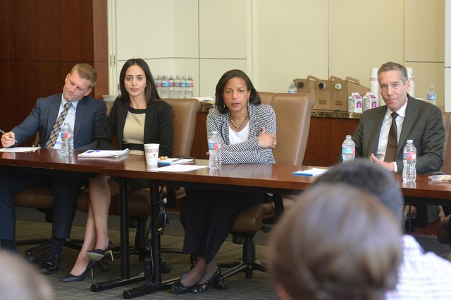 Susan Rice, Kal Raustiala and UCLA students 