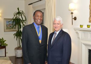 Rafer Johnson and Chancellor Gene Block
