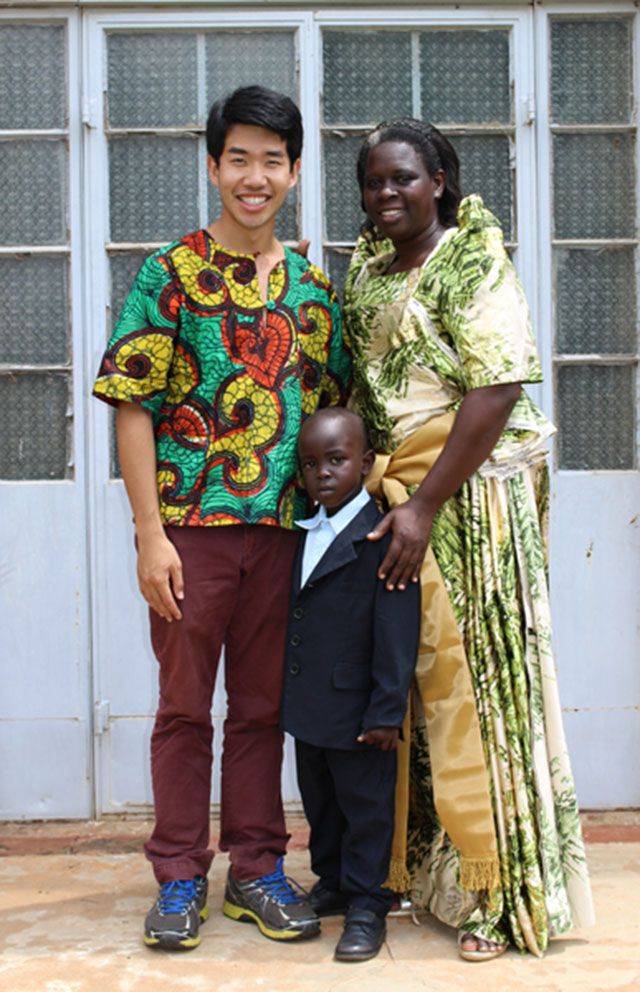 Wayne Wong and his host mother and brother