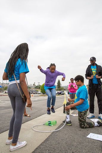 Students test their air-powered rockets