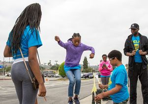 Students test their air-powered rockets