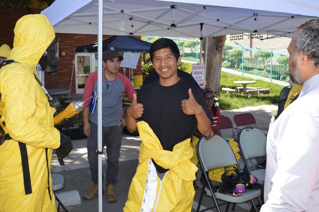 Trainee in a course on handling hazardous waste safely