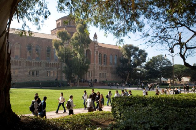 Powell Library and students