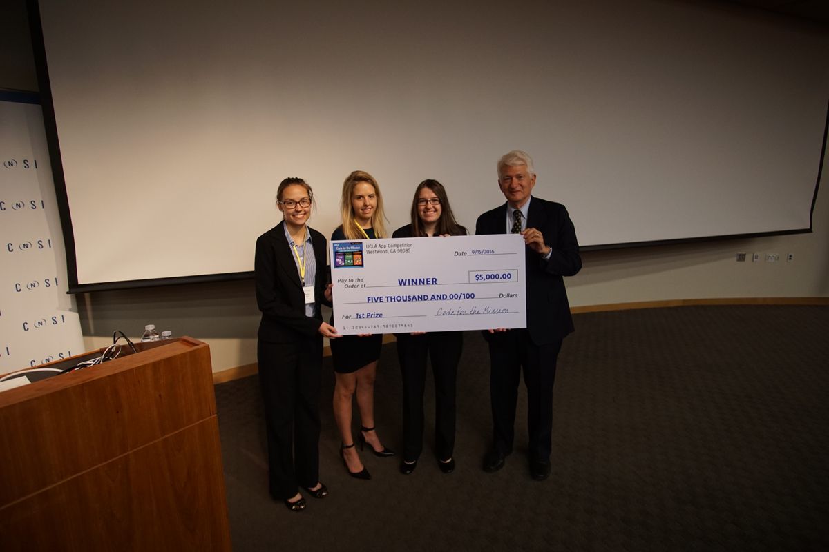 Winners in the education category and Chancellor Gene Block