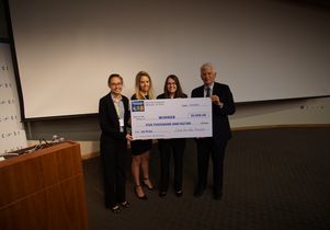 Winners in the education category and Chancellor Gene Block