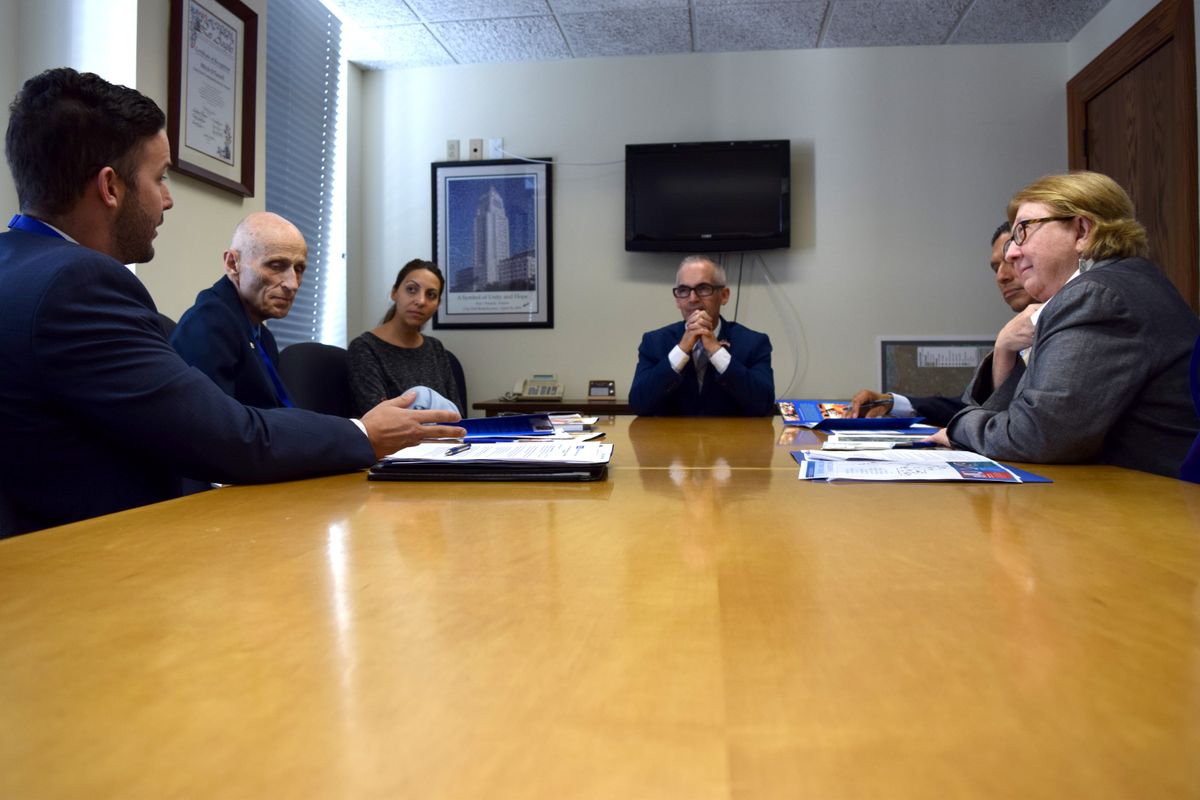 Matthew Flesock talks to Councilman Mitch O'Farrell