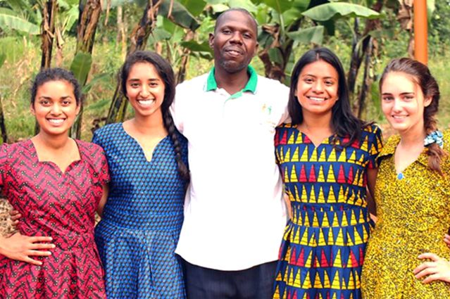 Four UCLA student interns in Uganda with the manager of Mpoma Community HIV/AIDS initiative