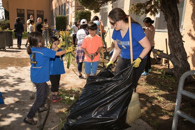 Volunteers work at the Mann UCLA Community School beautification