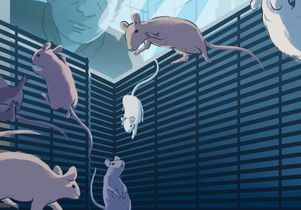 Illustration of mice in their space habitat