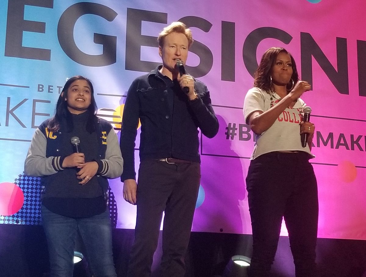 Michelle Obama, Conan O'Brien and student 