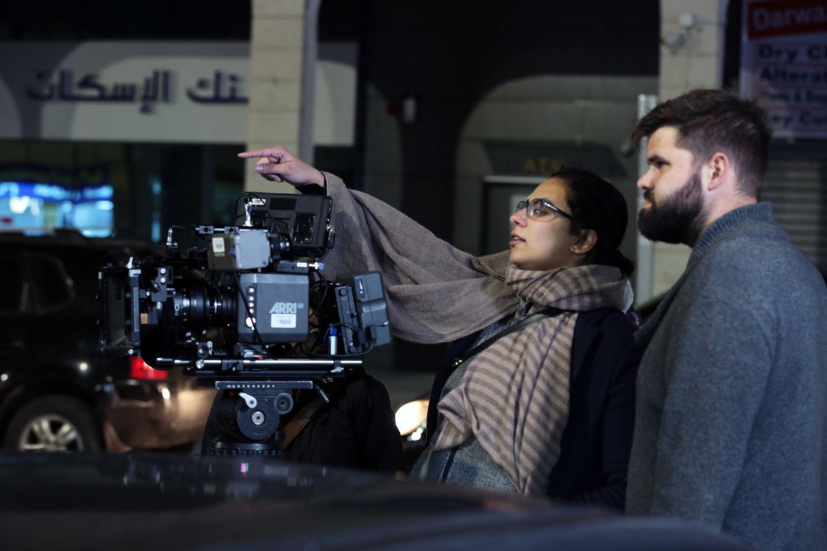 Hanadi Elyan filming at night