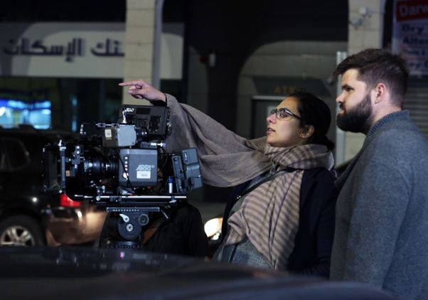 Hanadi Elyan filming at night