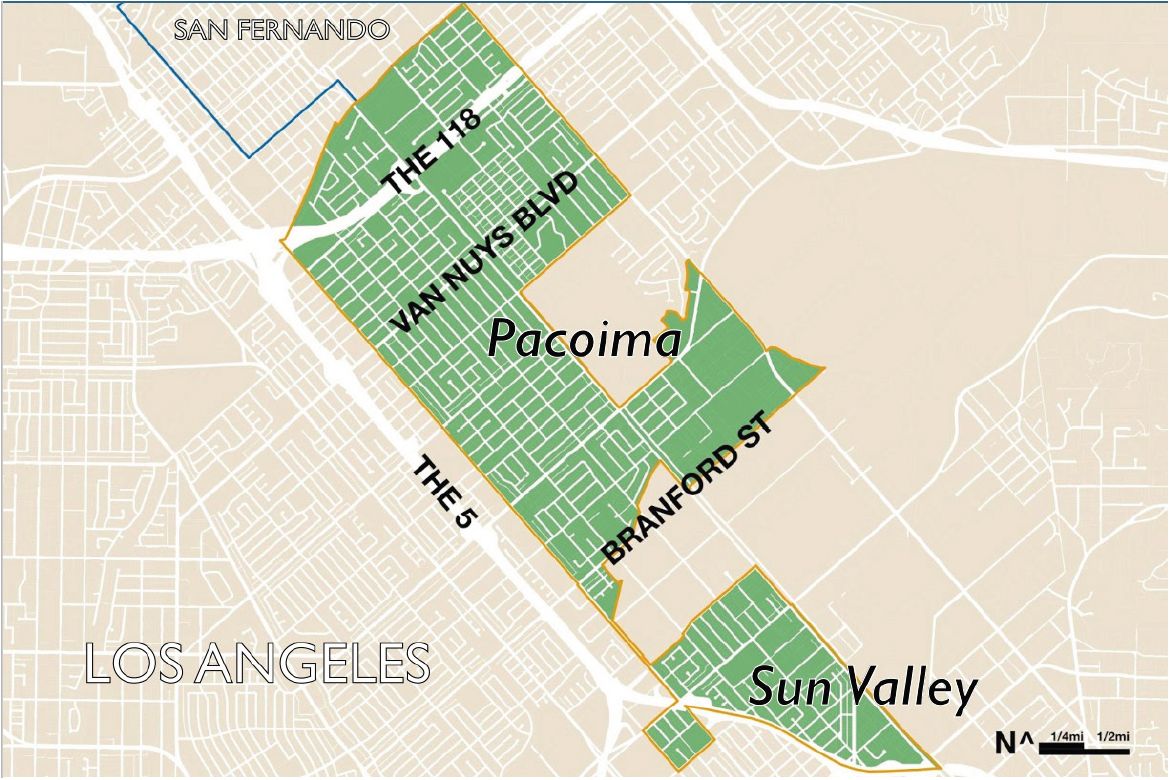 Pacoima gentrification study map