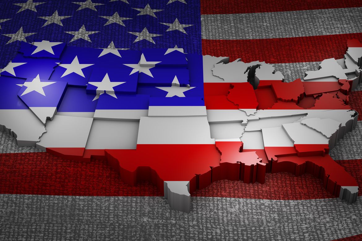 Map with US flag