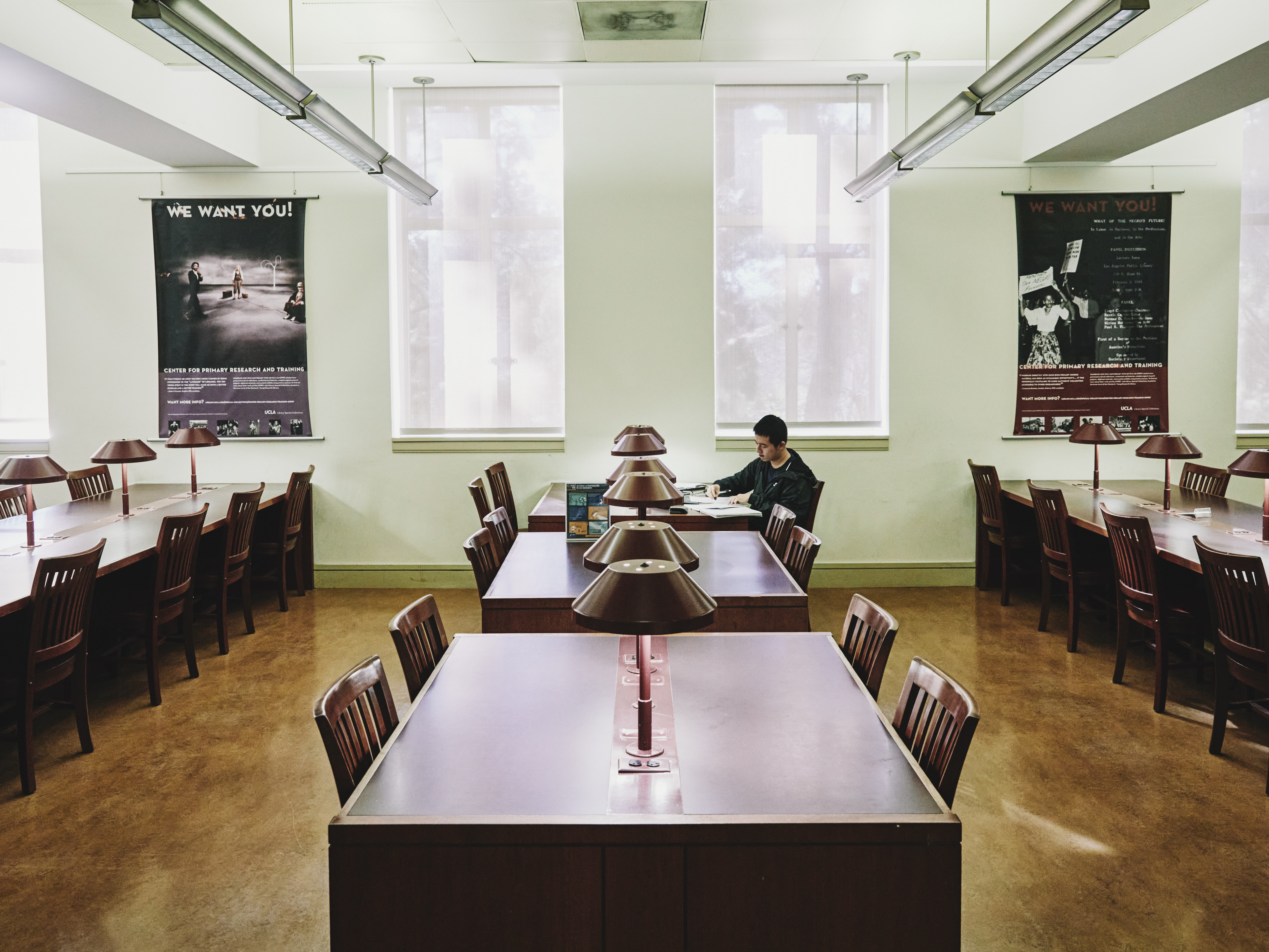 Student studying at Powell Library