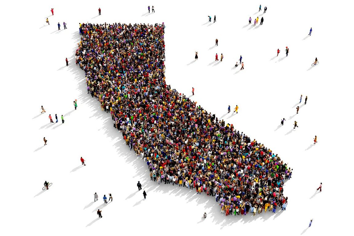 Map of California made of people