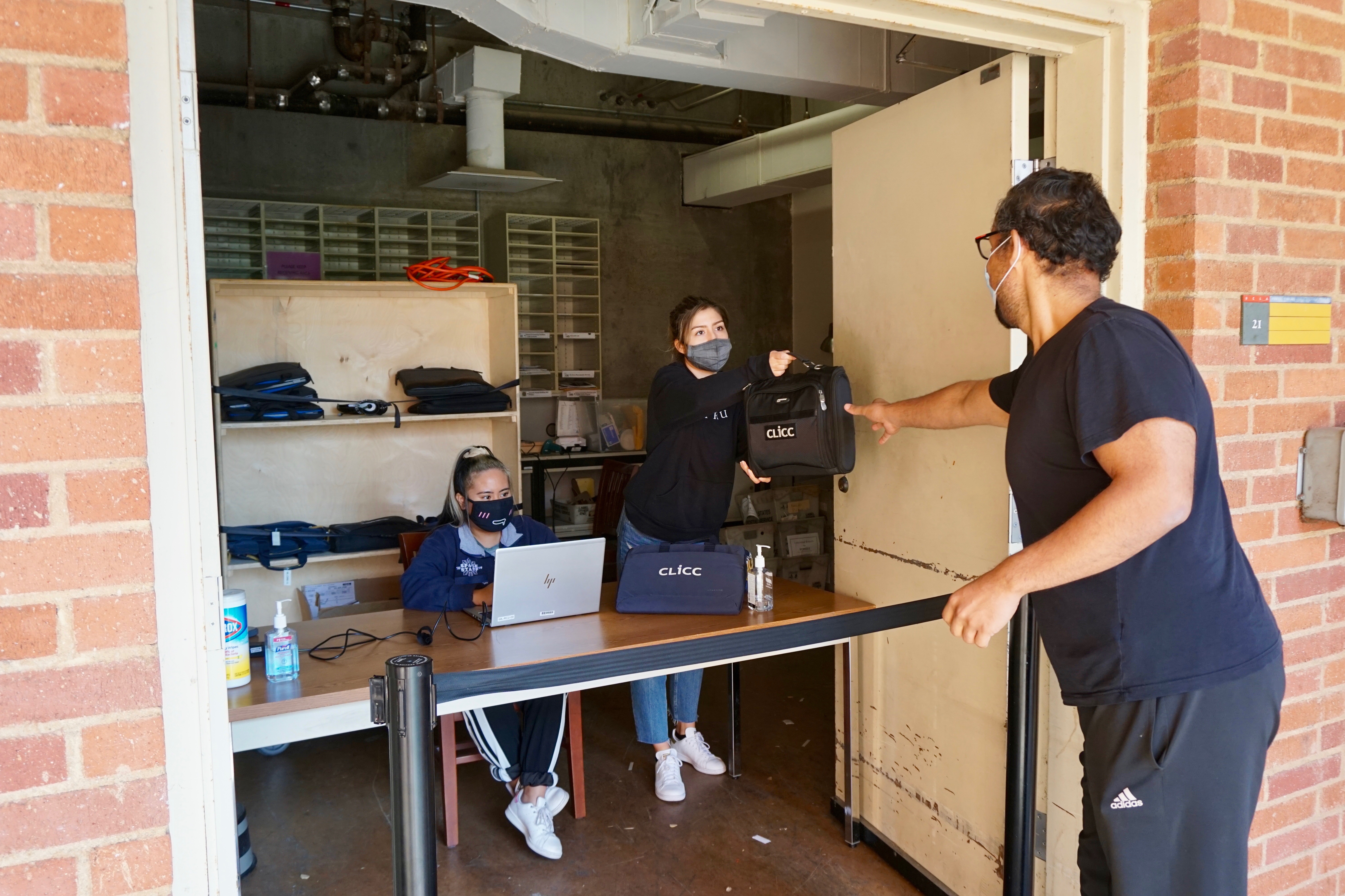 The UCLA Library and Campus Library Instructional Computing Commons provide technology support and equipment loans to Bruin students, faculty and others in support of remote learning and research activities. The Powell Library loading dock serves as a distribution point.