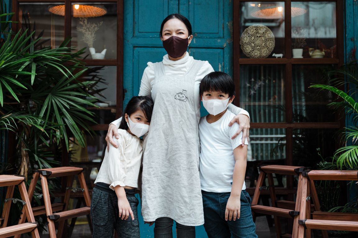 Mother, daughter and son