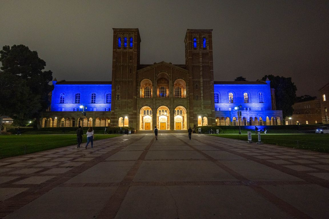 Royce Hall in blue
