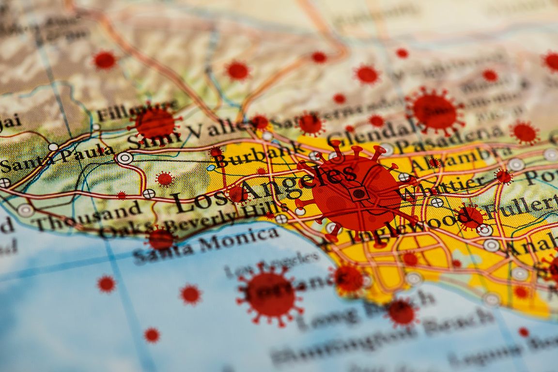 Map of Los Angeles displaying impact of COVID