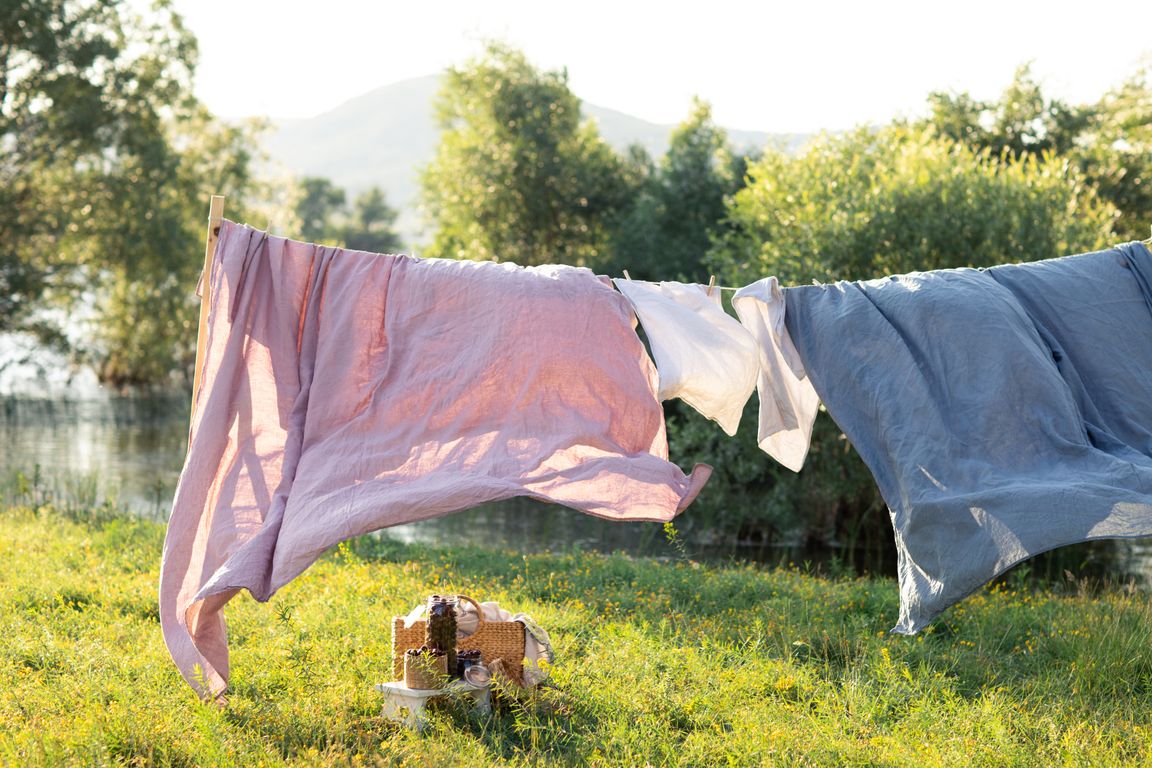 Clean sheets drying in sunshine