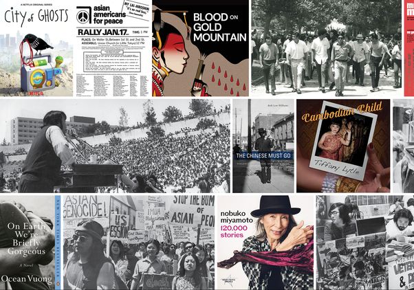 Collage of media by Asian American and Pacific Islander artists and authors