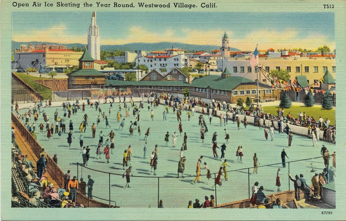 Photo Vintage Westwood Village ice skating rink postcard UCLA
