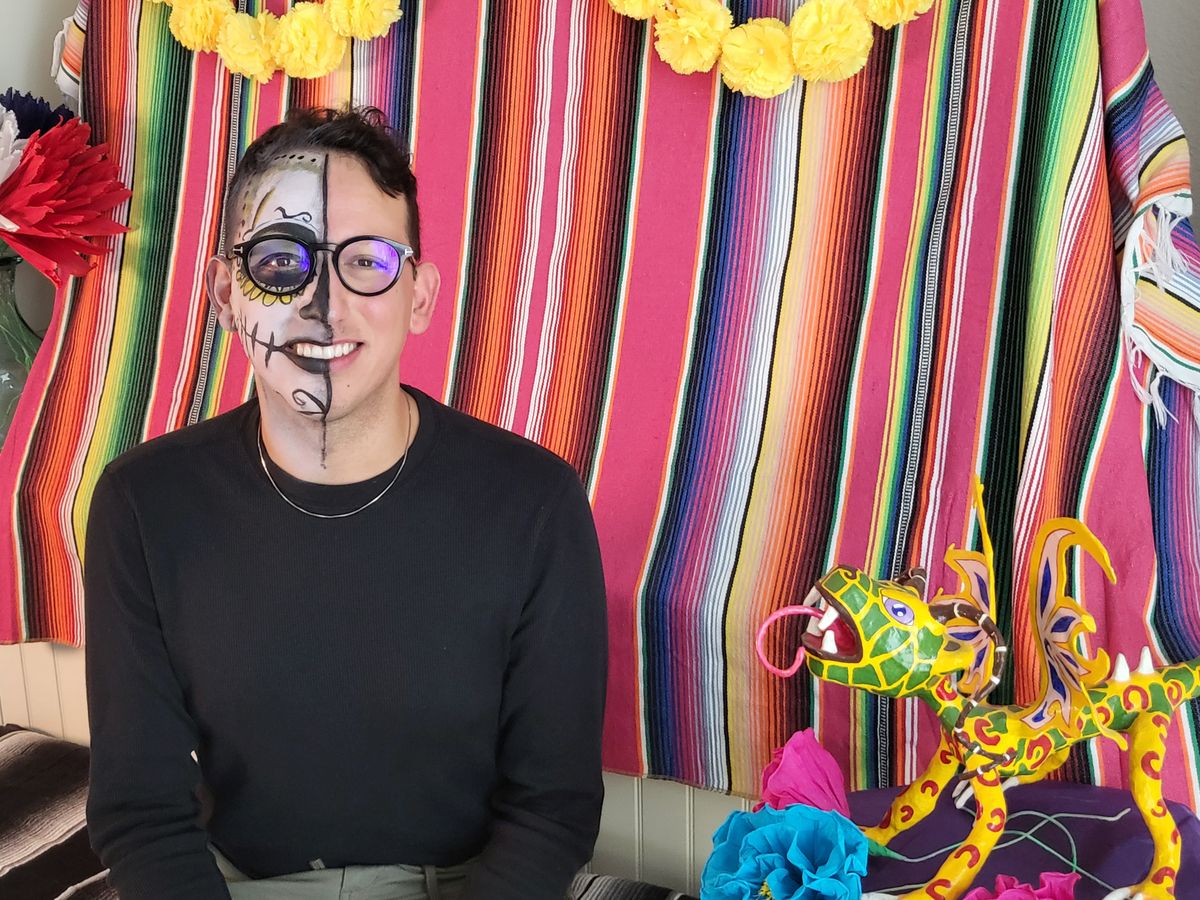 Joshua Guzmán in Día de los Muertos makeup