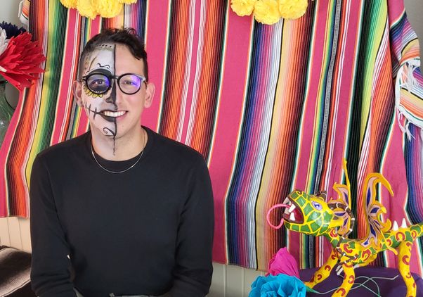 Joshua Guzmán in Día de los Muertos makeup