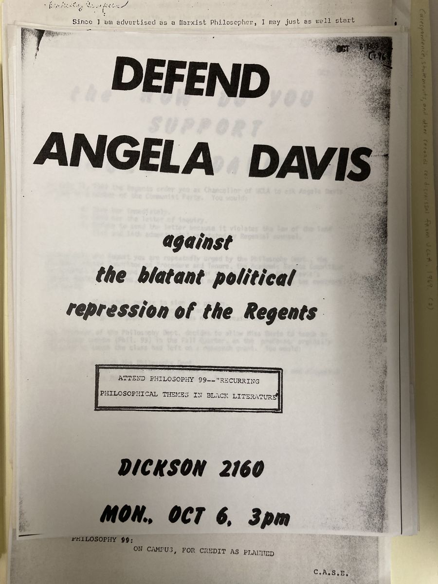 Defend Angela Davis flyer