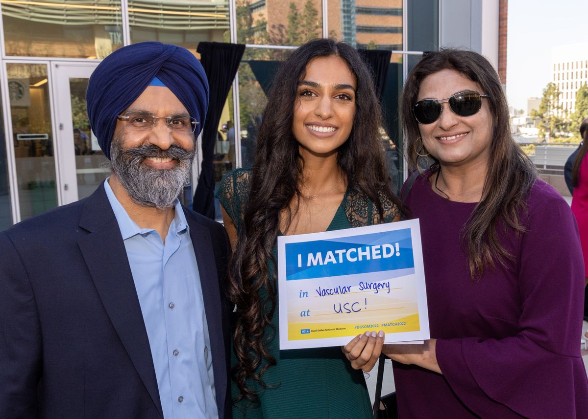 Yasmeen Dhindsa and parents on Match Day