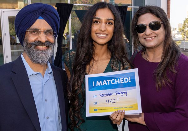 Yasmeen Dhindsa and parents on Match Day