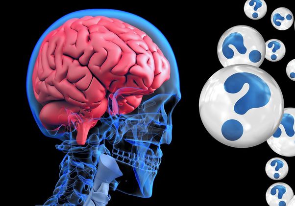 Graphic with brain and question marks