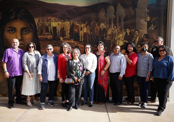 Co-chairs of UCLA’s Hispanic-Serving Institution Task Force with colleagues in front of mural