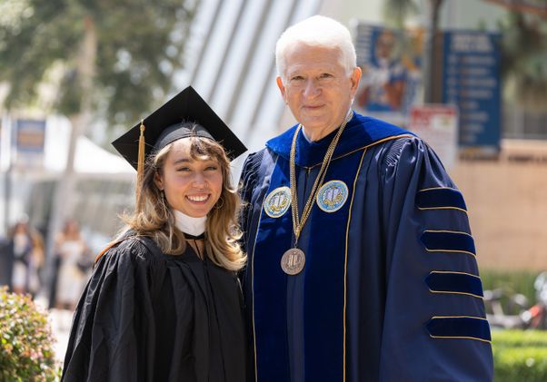 Chancellor Block and Katelyn Ohashi posed outside