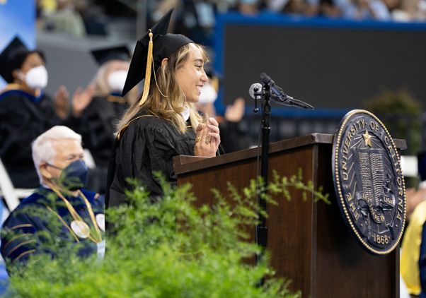 Commencement 2022 Katelyn Ohashi speaking