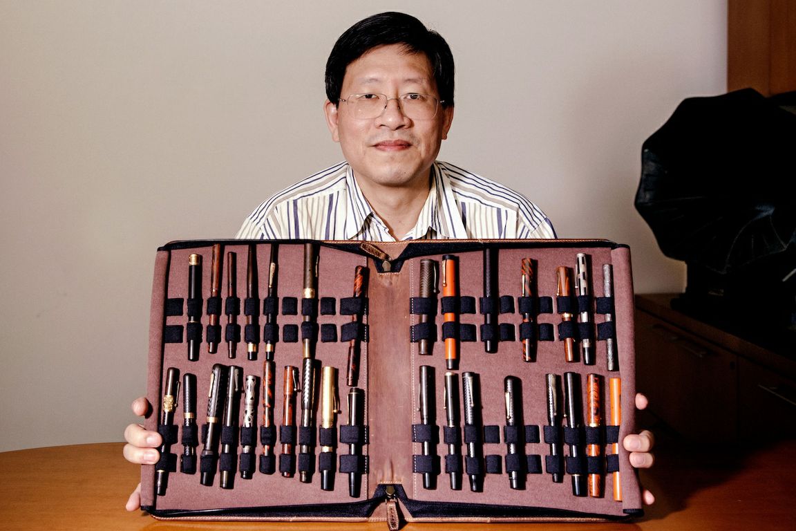 Otto Young with some of his fountain pens