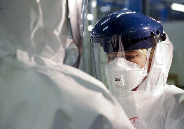 Health worker wearing personal protective equipment