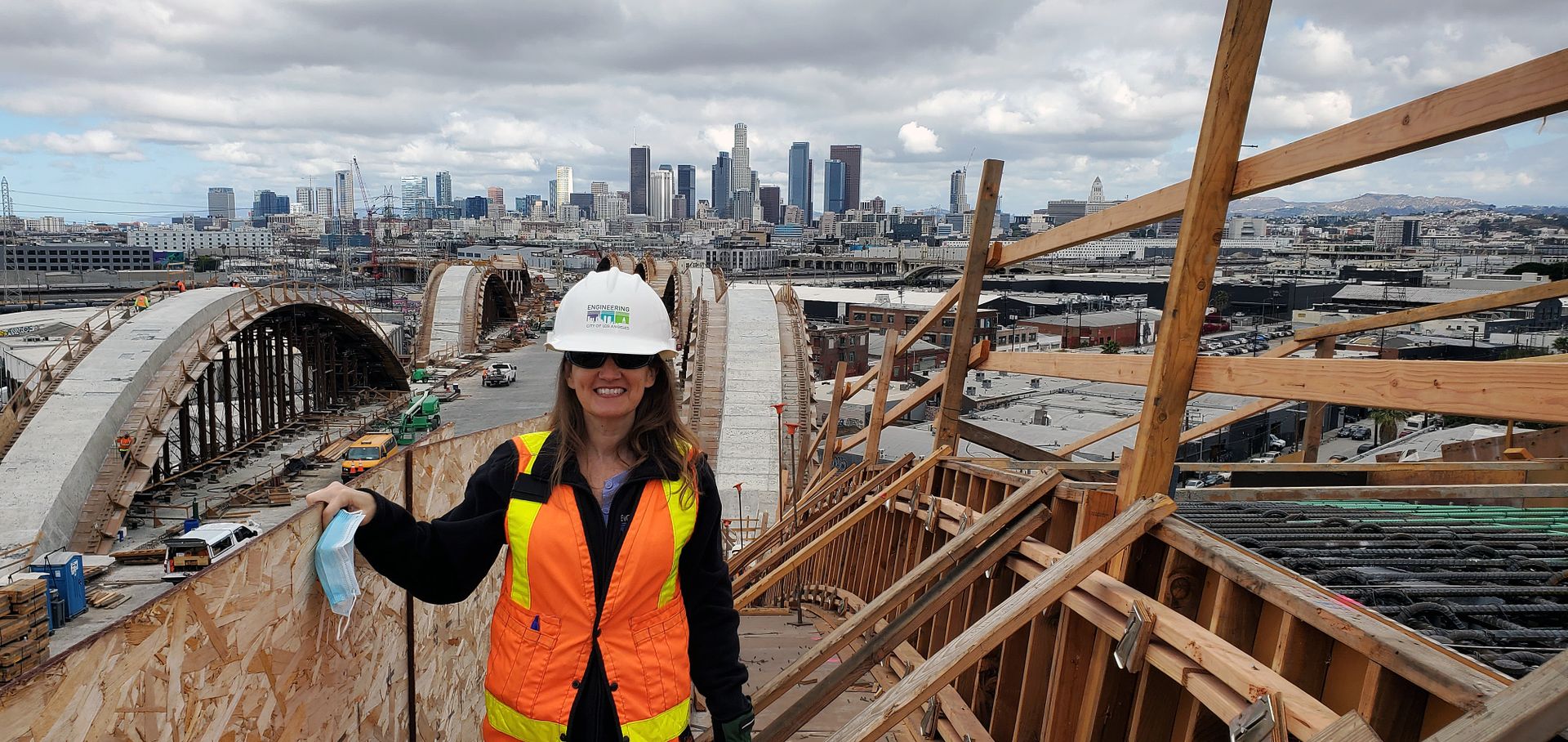 Julie Allen on Sixth Street Viaduct construction site