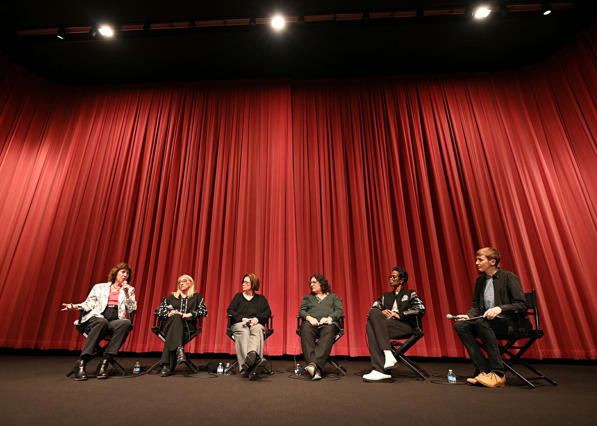 From left: Christine Lesiak, Kathy Levitt and Michie Gleason, all UCLA alumnae who graduated with masters of fine arts degrees and were the filmmakers who created the film “We’re Alive;” Susan Bustamante, original member of Convicted Women Against Abuse at the prison, is a longtime member of California Coalition for Women Prisoners. Bustamante is currently the reentry coach with Home Free; Romarilyn Ralston, executive director of Project Rebound and Cal State Fullerton, and Colby Lenz, deputy director of policy and community research at the UCLA Center for the Study of Women | Barbra Streisand Center.