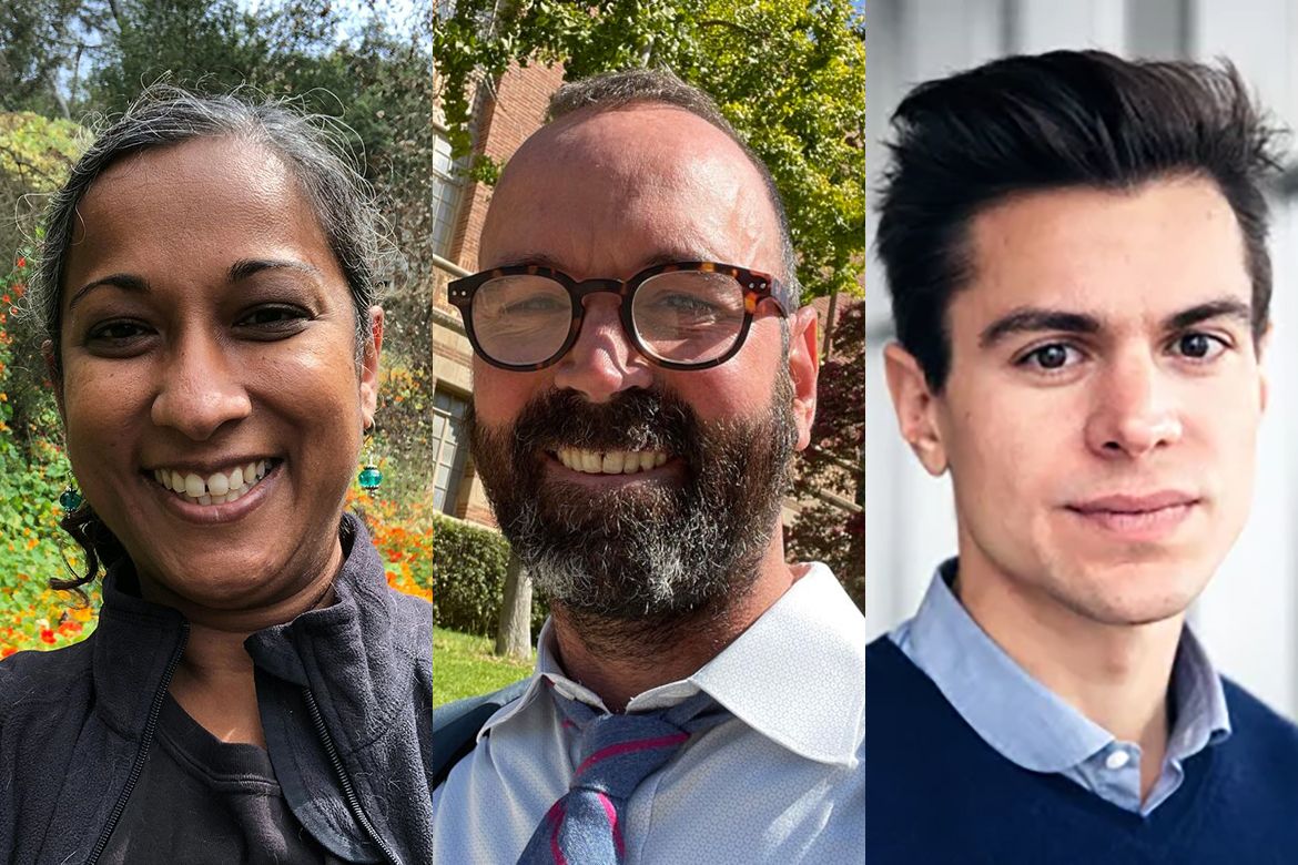 Head-and-shoulders shots of Aradhna Tripati, Alex Hall and Will Rafey