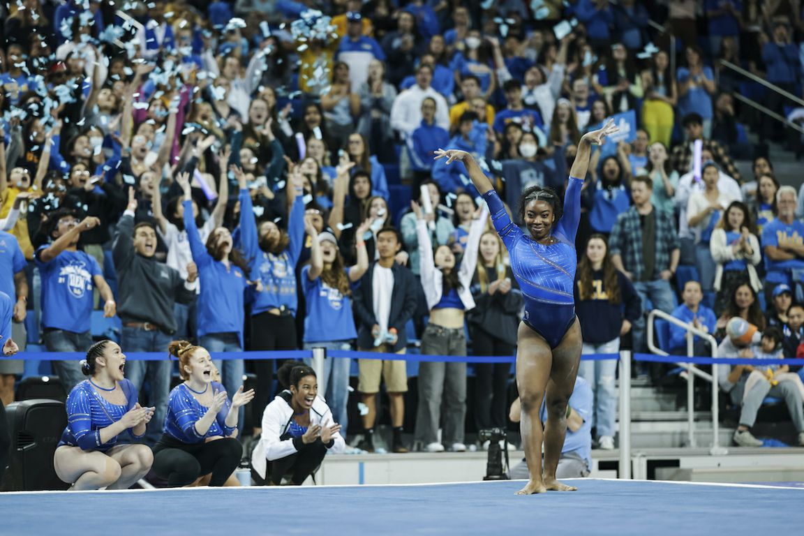 UCLA gymnast Chae Campbell performs her floor routine