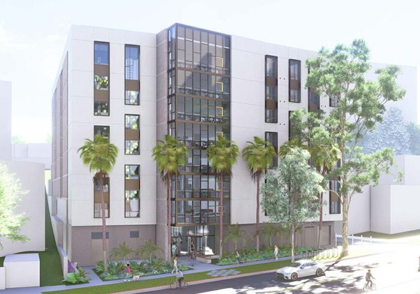 Artist’s rendering of the Gayley Towers redevelopment project — view from across Gayley Avenue